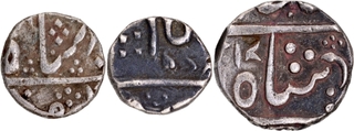  Lot of 3 Coins Silver 1/4 Rupee (2) & 1/2 Rupee AH (12)17 In the name of Shah Alam II of Indore.