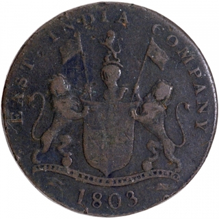 1803 date Copper 20 Cash Coin of Madras Presidency.