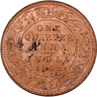 Uncirculated Copper One Quarter Anna Coin of Victoria Queen of Calcutta Mint of 1862.