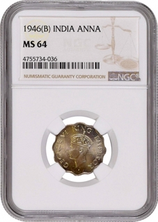 Highest NGC MS 64 Graded Cupro Nickel One Anna Coin of King George VI of Bombay Mint of 1946.