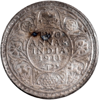 Rare Silver Two Annas Coin of King George V of Calcutta Mint of 1911.