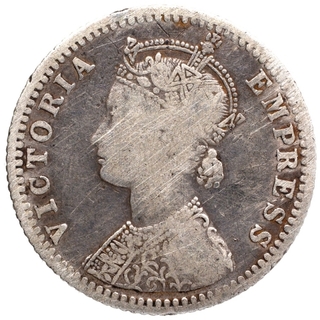 B Incused Silver Quarter Rupee Coin of Victoria Empress of Bombay Mint of 1897.