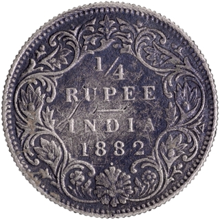 Rare Silver Quarter Rupee Coin of Victoria Empress of Bombay Mint of 1882.