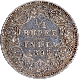 B Incused Silver Quarter Rupee Coin of Victoria Empress of Bombay Mint of 1898.