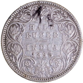 B incused Silver Half Rupee Coin of Victoria Empress of Bombay Mint of 1893.