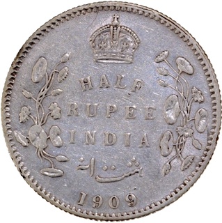 Silver Half Rupee Coin of King Edward VII of Calcutta Mint of 1909.