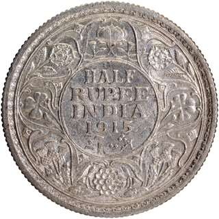 Rare Year Silver Half Rupee Coin of King George V of Calcutta Mint of 1915.