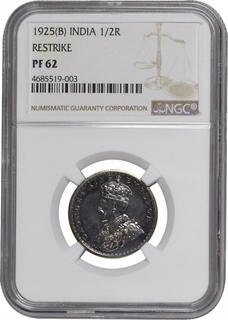 Highest Top NGC PF 62 Graded Proof Silver Half Rupee Coin of King George V of Bombay Mint of 1925.