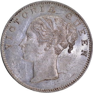 Crescent One Rupee Silver Coin of Victoria Queen of Calcutta Mint of 1840 with Ghost Impression.