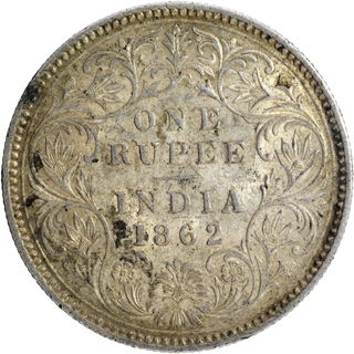 Silver One Rupee Coin of Victoria Queen of Calcutta Mint of 1862.