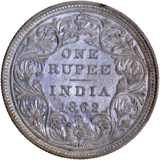 1867 (Actual Minting Year) Silver Rupee Coin of Victoria Queen of Bombay Mint of 1862 without initial J.