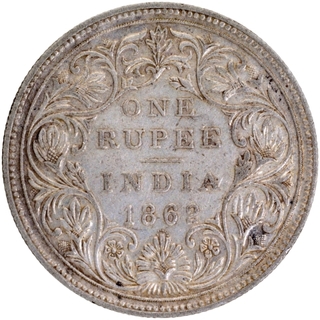 Rare 1869 (Actual Minting Year) Silver One Rupee Coin of Victoria Queen of Bombay Mint of 1862.