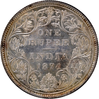 Very scarce Silver One Rupee Coin of Victoria Queen of Bombay Mint of 1874.