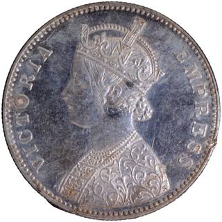 Scarce Silver One Rupee Coin of Victoria Empress of Bombay Mint of 1881.