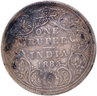 Dual Mint Mark Silver One Rupee Coin of Victoria Empress of Bombay Mint of 1885.