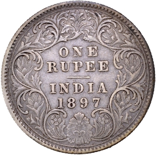 Rare Silver One Rupee Coin of Victoria Empress of Calcutta Mint of 1897.