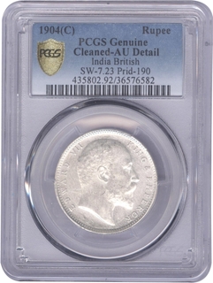 PCGS Graded Silver One Rupee Coin of King Edward VII of Bombay Mint of 1904.