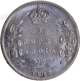 Lakhi and ghost Impression Silver One Rupee Coin of King Edward VII of Calcutta Mint of 1905.