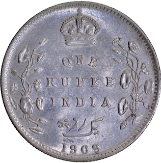 AU-UNC Silver One Rupee Coin of King Edward VII of Calcutta MInt of 1909.