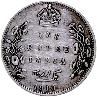 Extremely Rare Unlisted Silver One Rupee Coin of King Edward VII of Bombay Mint of 1910, 08 seen beside last numerals 10.