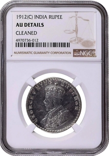 NGC Graded Silver One Rupee Coin of King George V of Calcutta Mint of 1912.