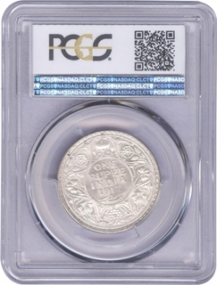 PCGS MS 62 Graded Silver One Rupee Coin of King George V of Bombay Mint of 1917.