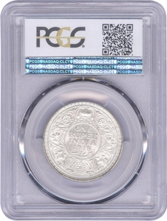 PCGS MS 62 Graded Silver One Rupee Coin of King George V of Calcutta Mint of 1918.