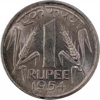 Nickel One Rupee Coin of Bombay Mint of Republic India of 1954.