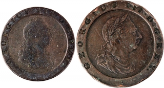 Copper One and Two Penny Coins of Georgius III of United Kingdom of 1797.