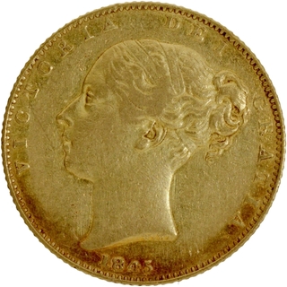 United Kingdom Gold Sovereign Coin of Victoria Queen of 1845.