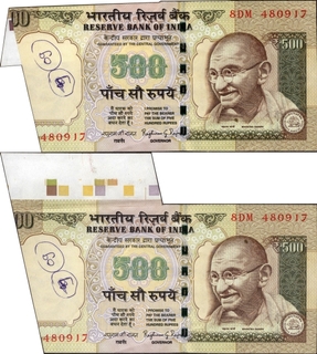 Extra Paper & Cutting Error Five Hundred Rupees Banknote Signed by Raghuram G Rajan of Republic India of 2014.