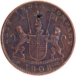 Soho Mint Copper X Cash 1808 AD Inverted Die Axis Reverse Coin of Madras Presidency.