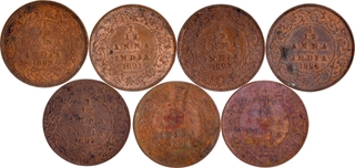 Copper One Twelfth Anna Coin of Victoria Empress of Calcutta Mint of Different Years.