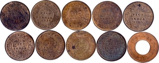 Set of Ten Bronze Coins of Different denominations of British India.