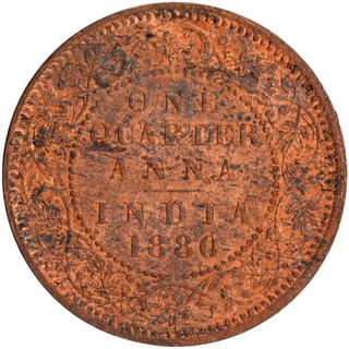 Uncirculated Copper One Quarter Anna Coin of Victoria Empress of Calcutta Mint of 1880.