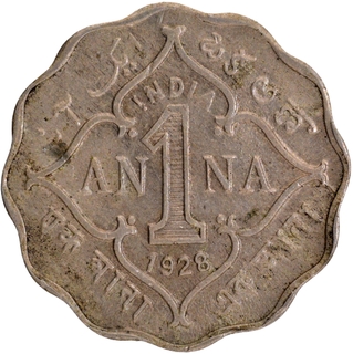  Cupro Nickel One Anna Coin of King George V of Calcutta Mint of 1928.