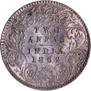 Silver Two Annas Coin of Victoria Queen of Calcutta Mint of 1862.