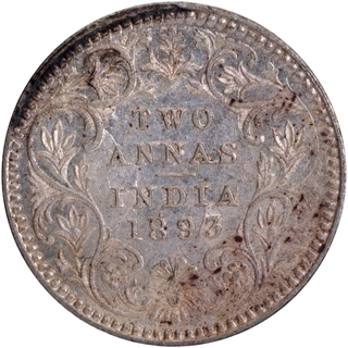 Silver Two Annas Coin of Victoria Empress of Calcutta Mint of 1893.