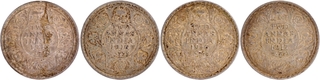 Different Years of Silver Two Annas Coins of King George V of Calcutta Mint.