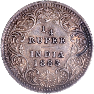 C Incused Silver Quarter Rupee Coin of Victoria Empress of Calcutta Mint of 1883 with Toning.