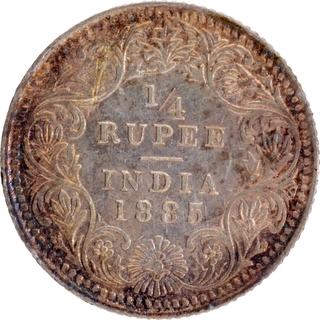 C Incused Silver Quarter Rupee Coin of Victoria Empress of Calcutta Mint of 1885 with Toning.