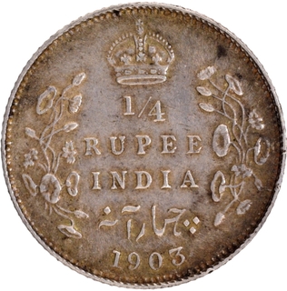 Silver Quarter Rupee Coin of King Edward VII of Calcutta Mint of 1903.