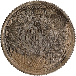 Silver Quarter Rupee Coin of King George V of Calcutta Mint of 1915.