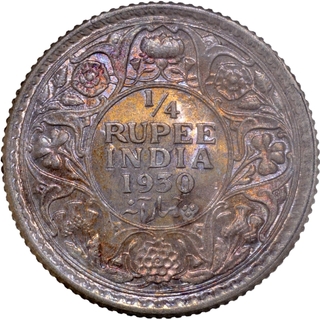 Silver Quarter Rupee Coin of King George V of Calcutta Mint of 1930 with Multi-Colour Toning.