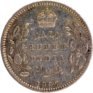 Silver Half Rupee Coin of King Edward VII of Calcutta Mint of 1907.