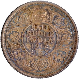 Silver Half Rupee Coin of King George V of Calcutta Mint of 1912 with Multi-Colour Toning.