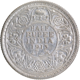 Silver Half Rupee Coin of King George V of Calcutta Mint of 1913.