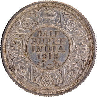 Silver Half Rupee Coin of King George V of Bombay Mint of 1918.