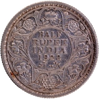 Silver Half Rupee Coin of King George V of Calcutta Mint of 1922.