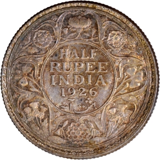 Silver Half Rupee Coin of King George V of Bombay Mint of 1926 with Multi-Colour Toning.